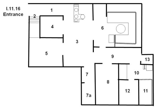 I.11.16 Pompeii. Casa di Saturninus. Hospitium.
Room Plan.